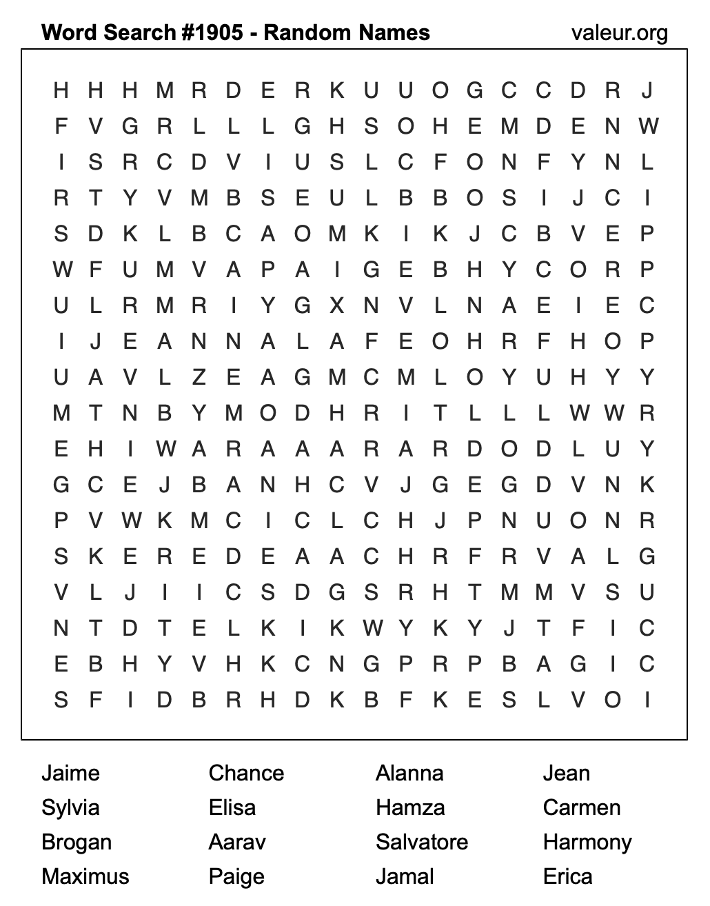 Word Search Puzzle with names #1905 Word Search Puzzle with names #1905