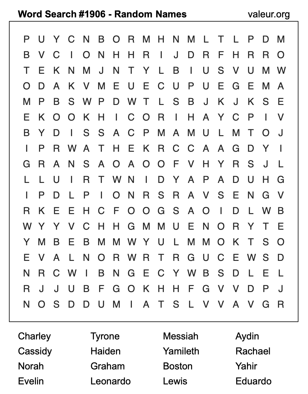 Word Search Puzzle with names #1906 Word Search Puzzle with names #1906