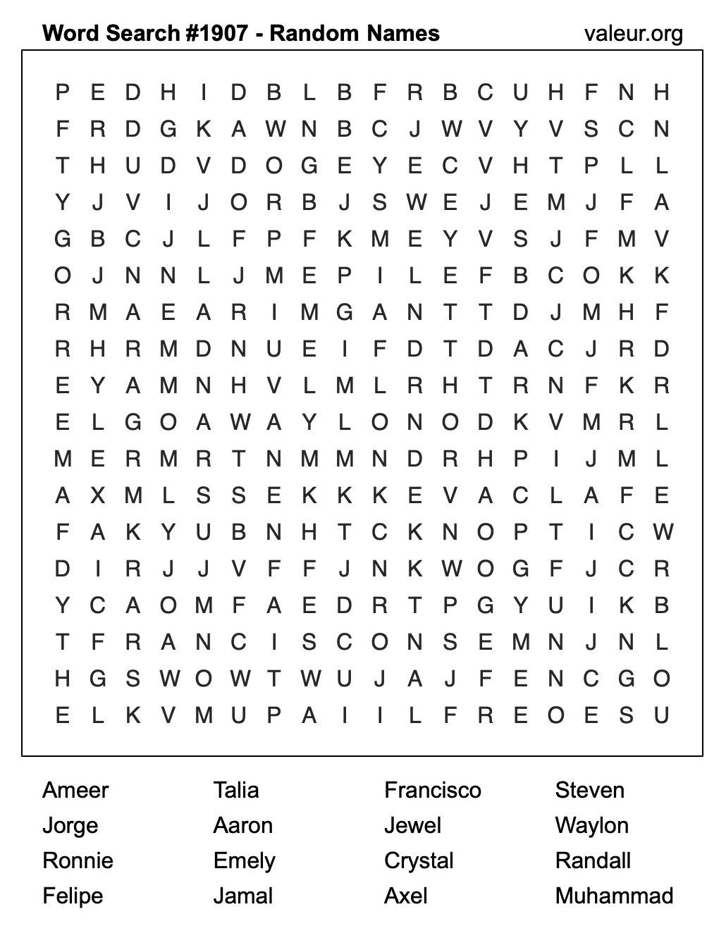 Word Search Puzzle with names #1907