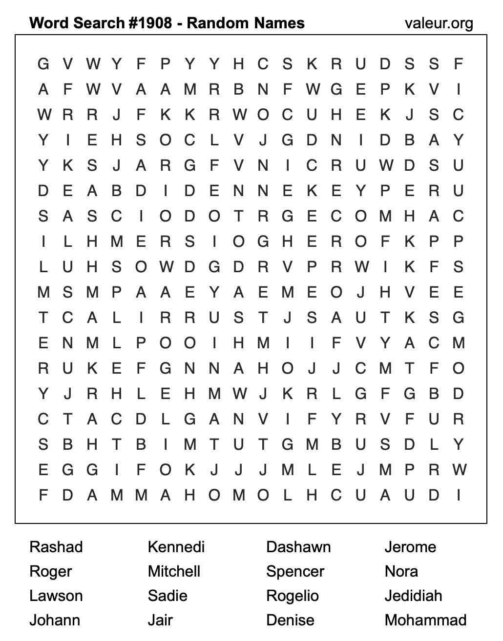 Word Search Puzzle with names #1908 Word Search Puzzle with names #1908