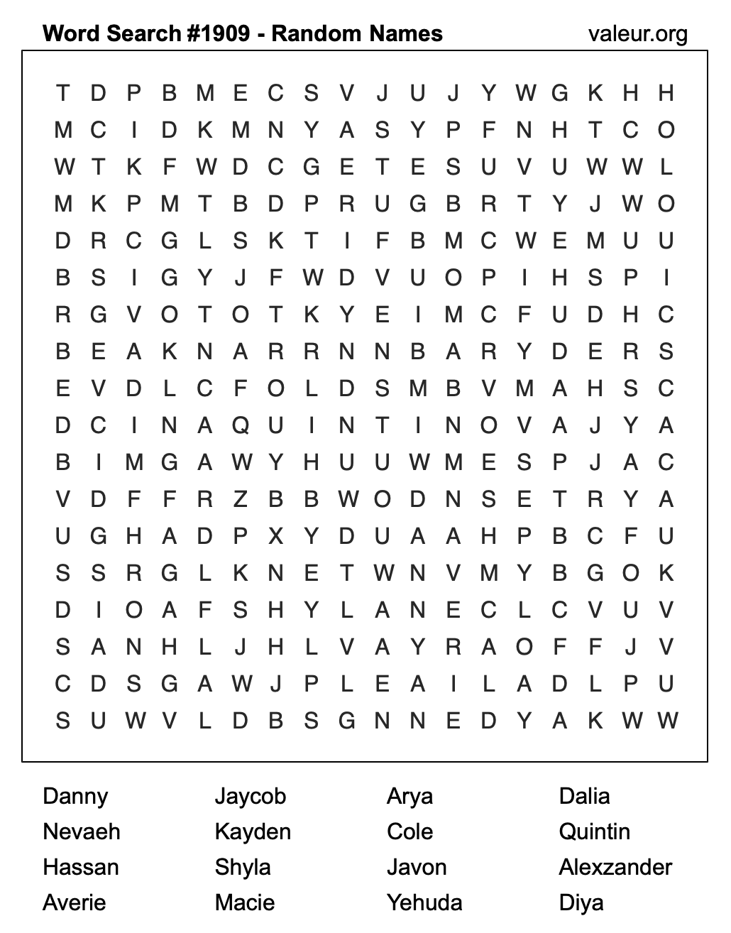Word Search Puzzle with names #1909 Word Search Puzzle with names #1909