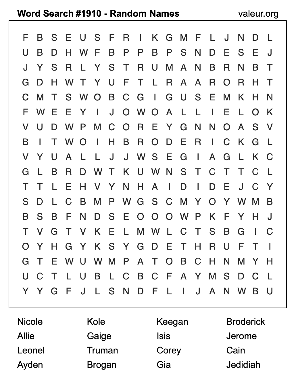 Word Search Puzzle with names #1910 Word Search Puzzle with names #1910