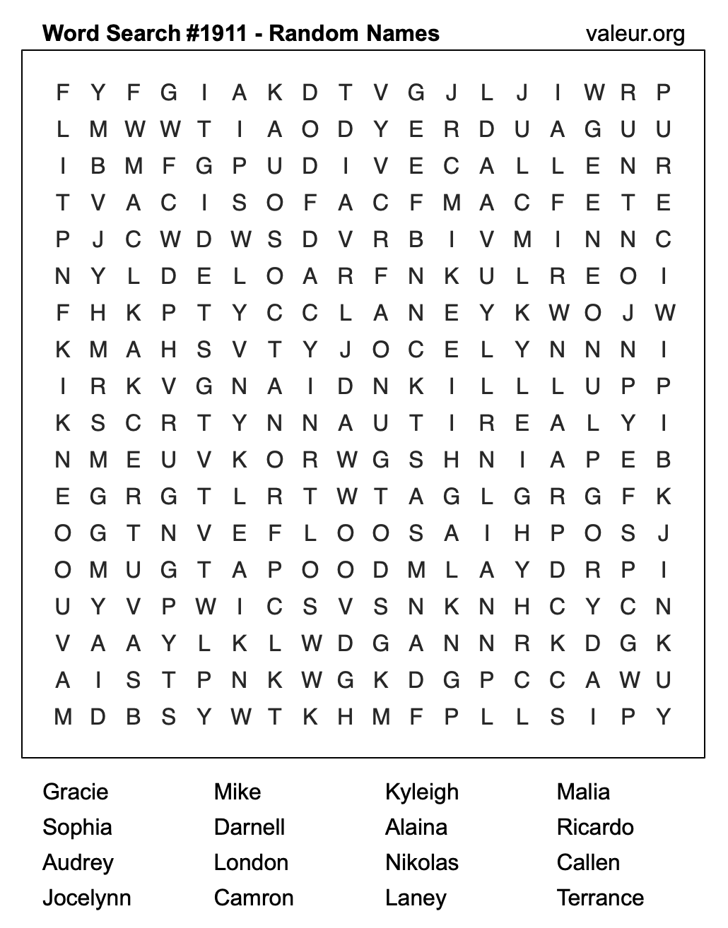 Word Search Puzzle with names #1911 Word Search Puzzle with names #1911