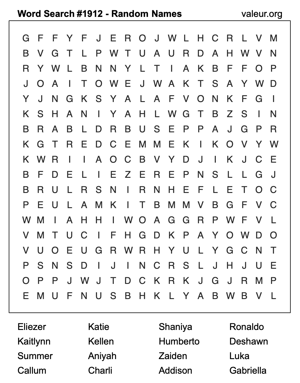 Word Search Puzzle with names #1912 Word Search Puzzle with names #1912