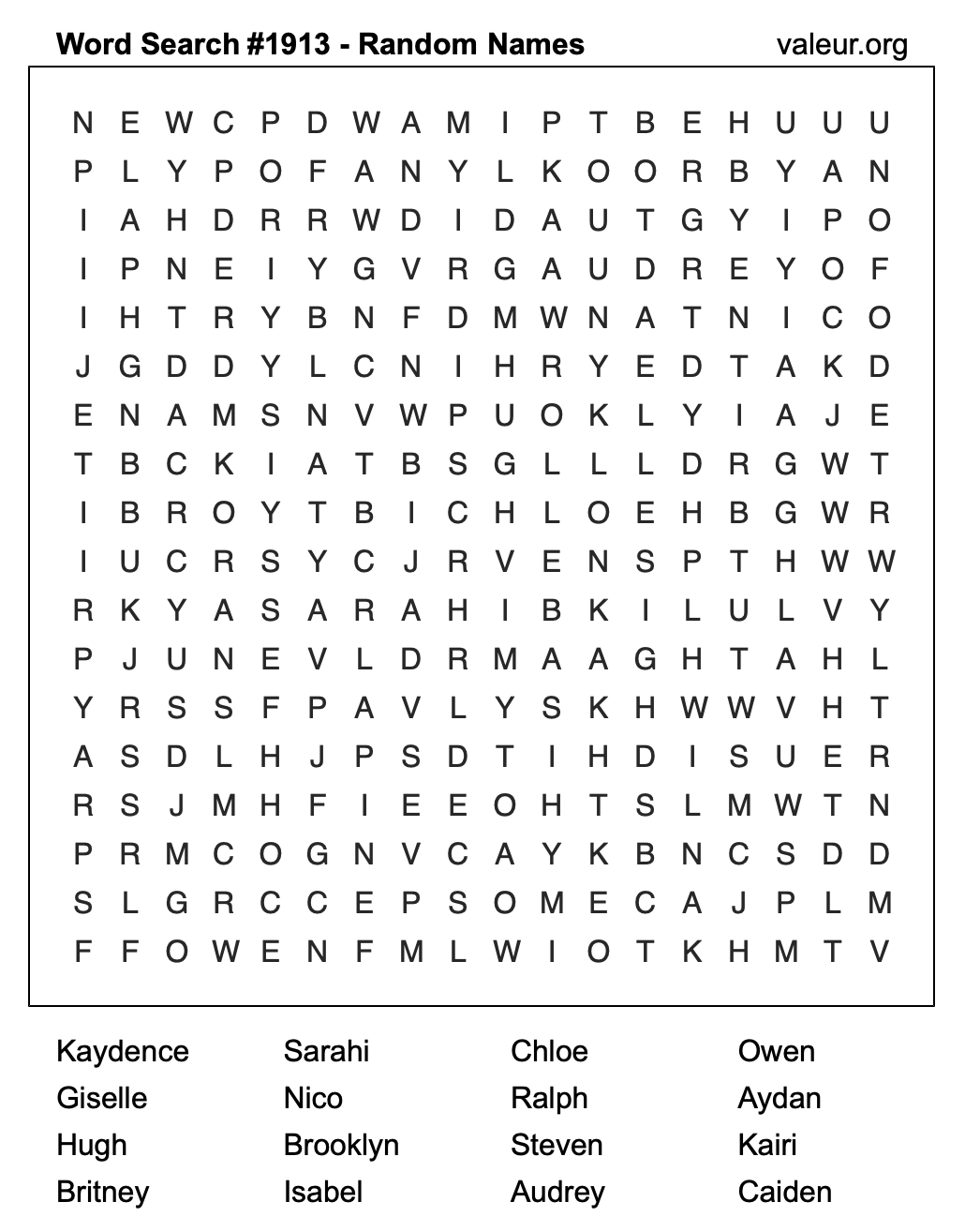 Word Search Puzzle with names #1913 Word Search Puzzle with names #1913
