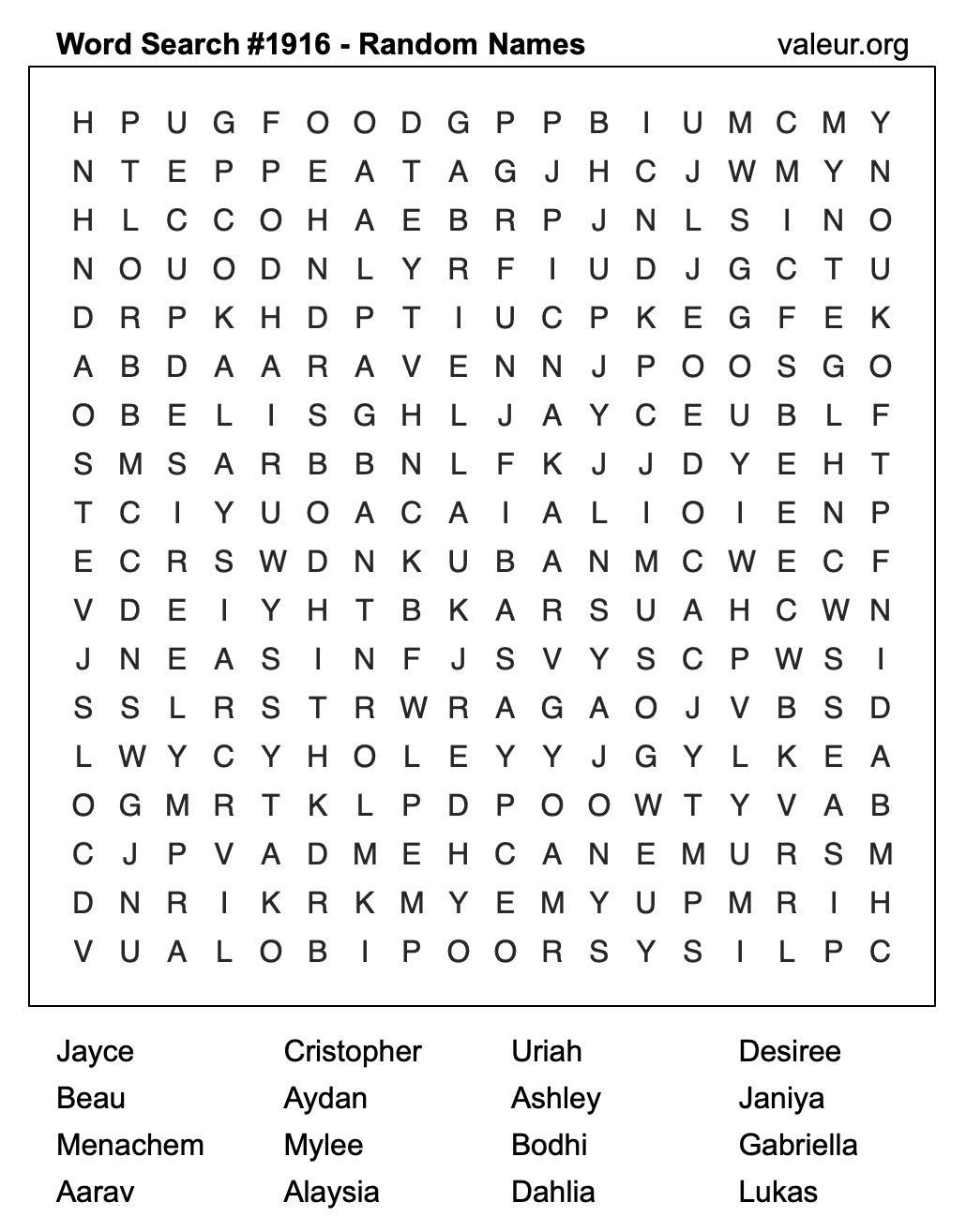 Word Search Puzzle with names #1916 Word Search Puzzle with names #1916