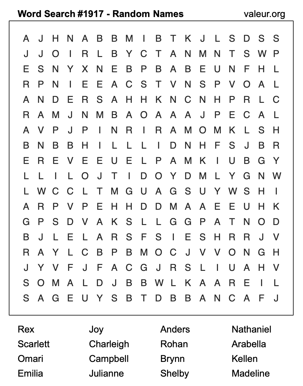 Word Search Puzzle with names #1917 Word Search Puzzle with names #1917