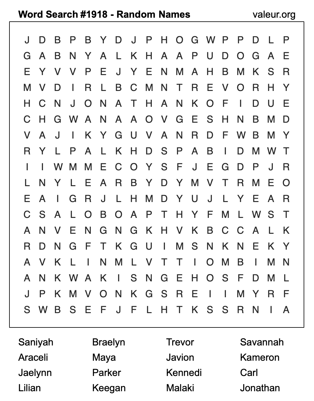 Word Search Puzzle with names #1918 Word Search Puzzle with names #1918