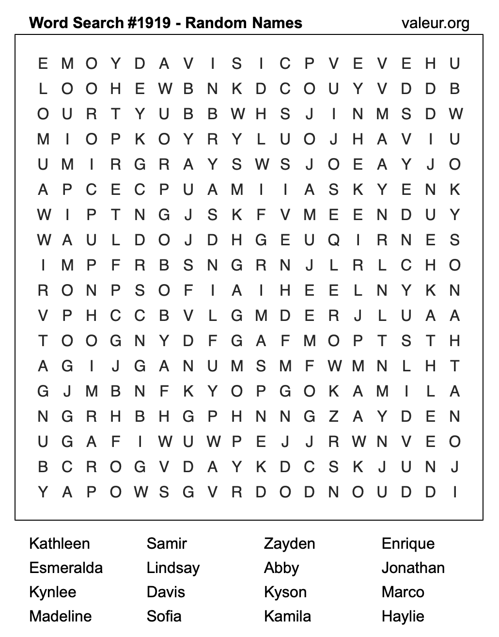 Word Search Puzzle with names #1919 Word Search Puzzle with names #1919