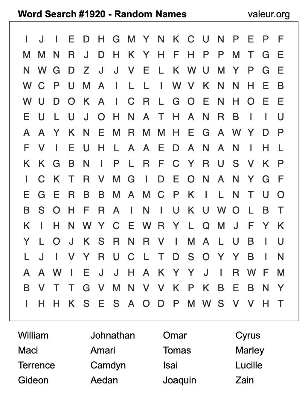 Word Search Puzzle with names #1920 Word Search Puzzle with names #1920