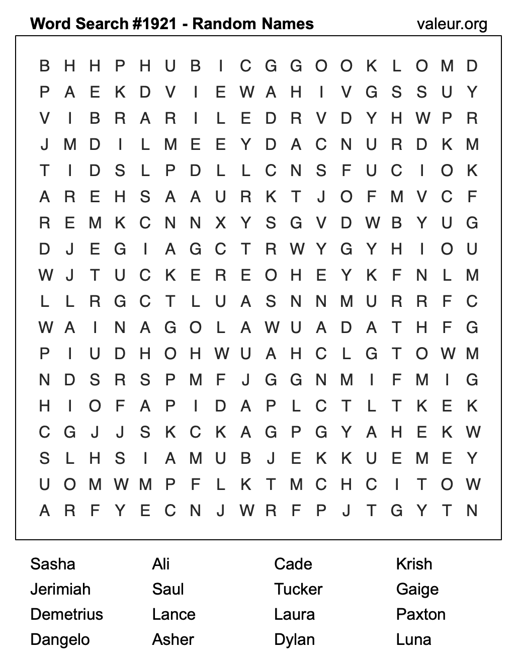 Word Search Puzzle with names #1921