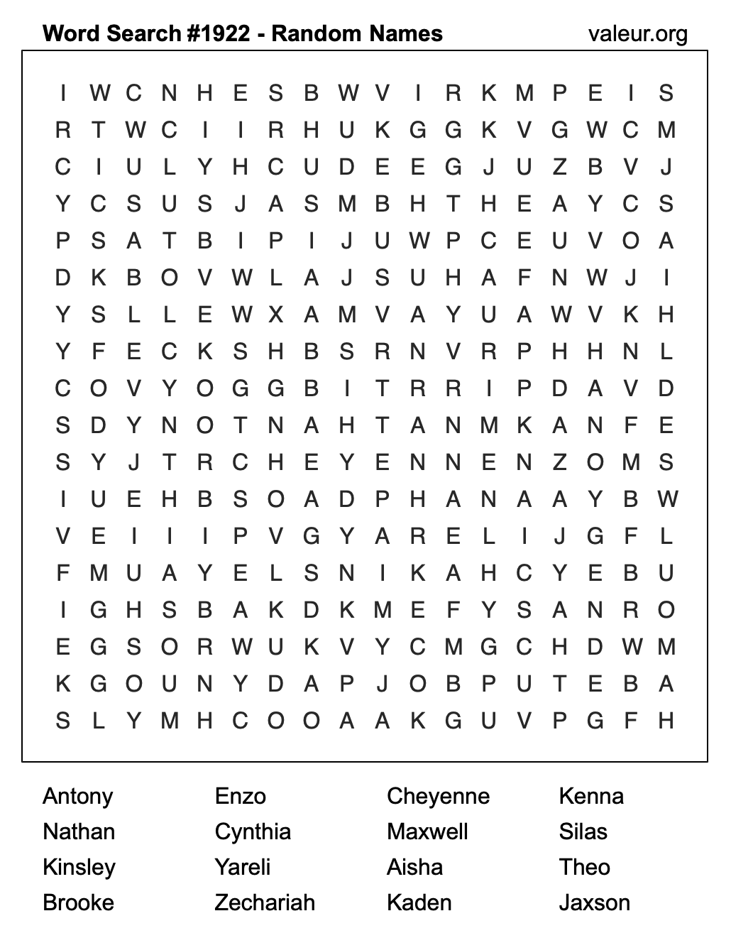 Word Search Puzzle with names #1922