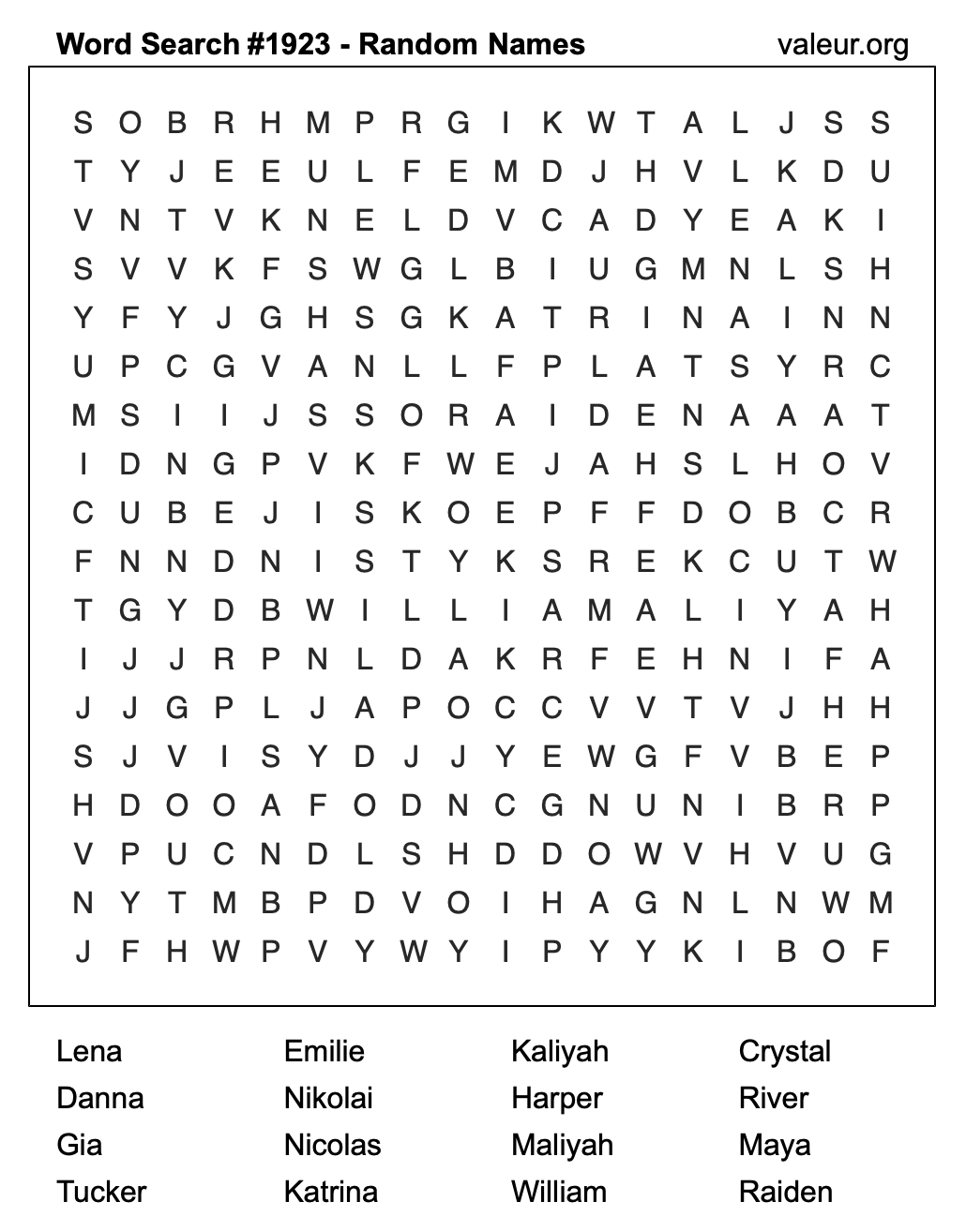 Word Search Puzzle with names #1923