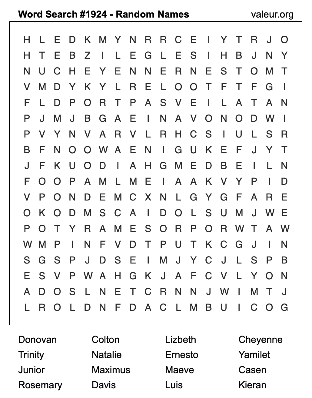 Word Search Puzzle with names #1924