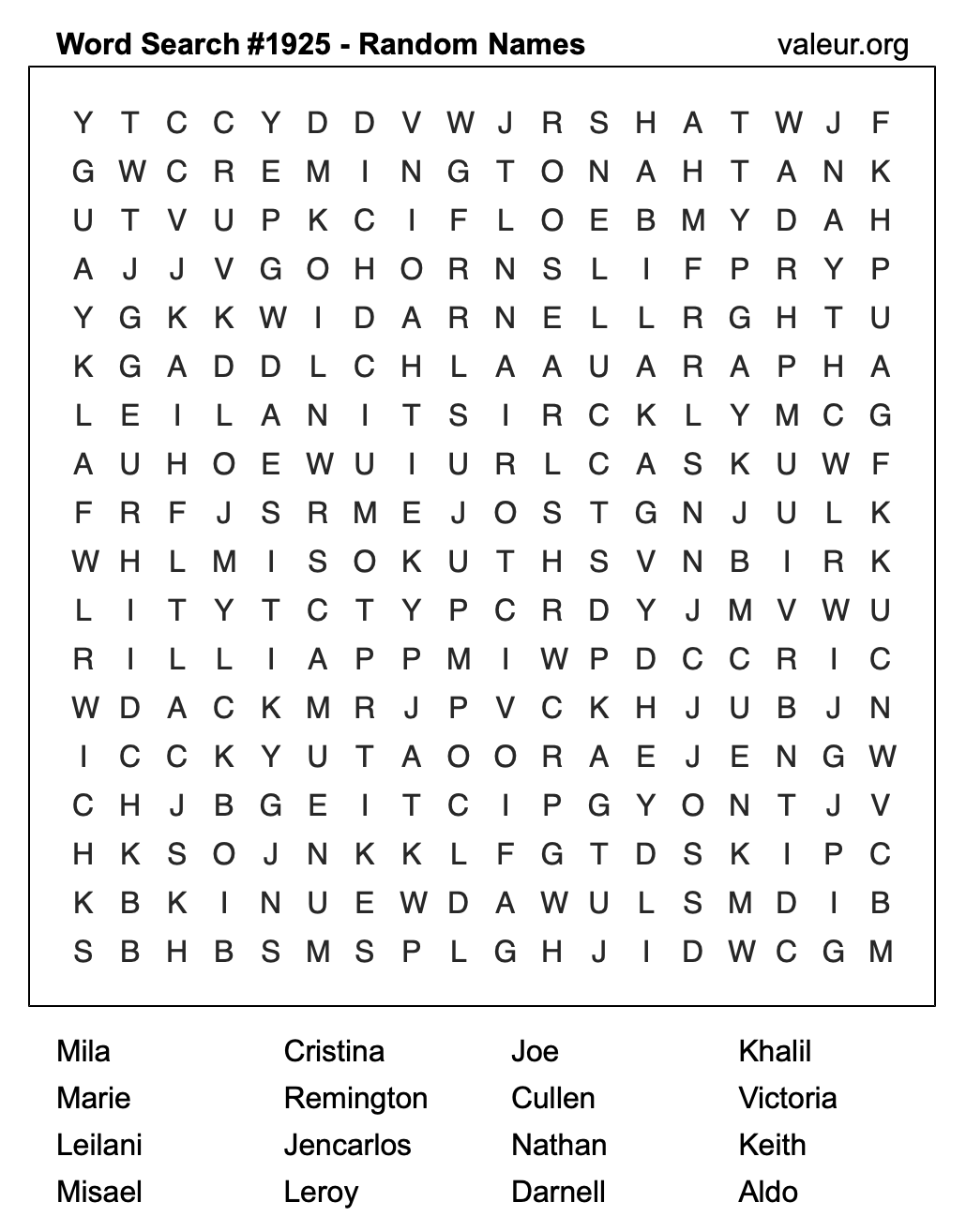 Word Search Puzzle with names #1925