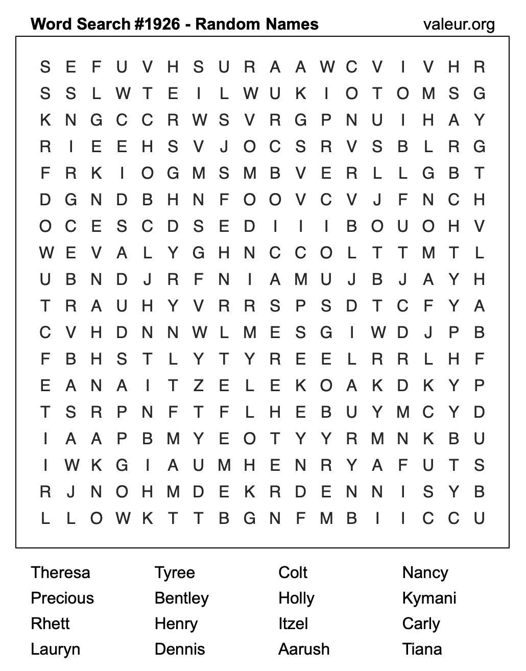 Word Search Puzzle with names #1926