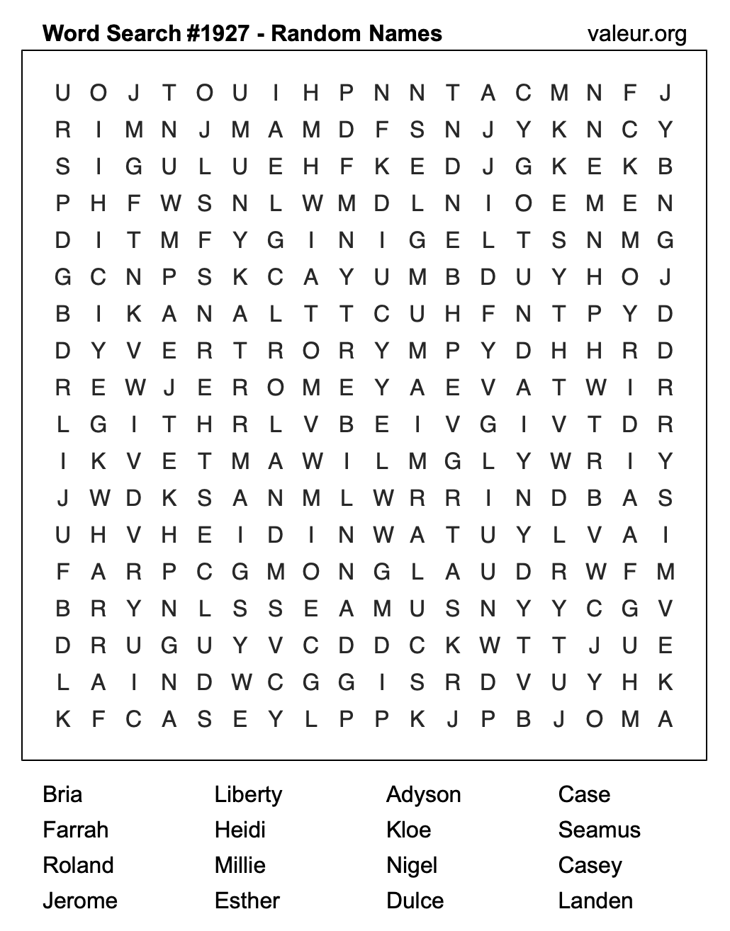 Word Search Puzzle with names #1927