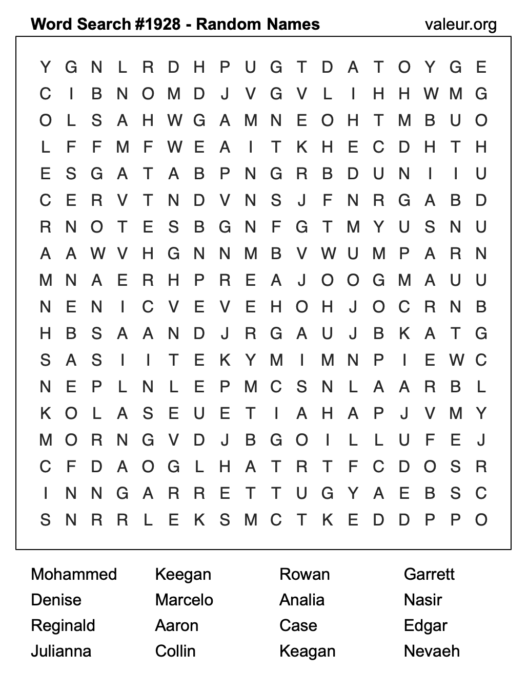 Word Search Puzzle with names #1928