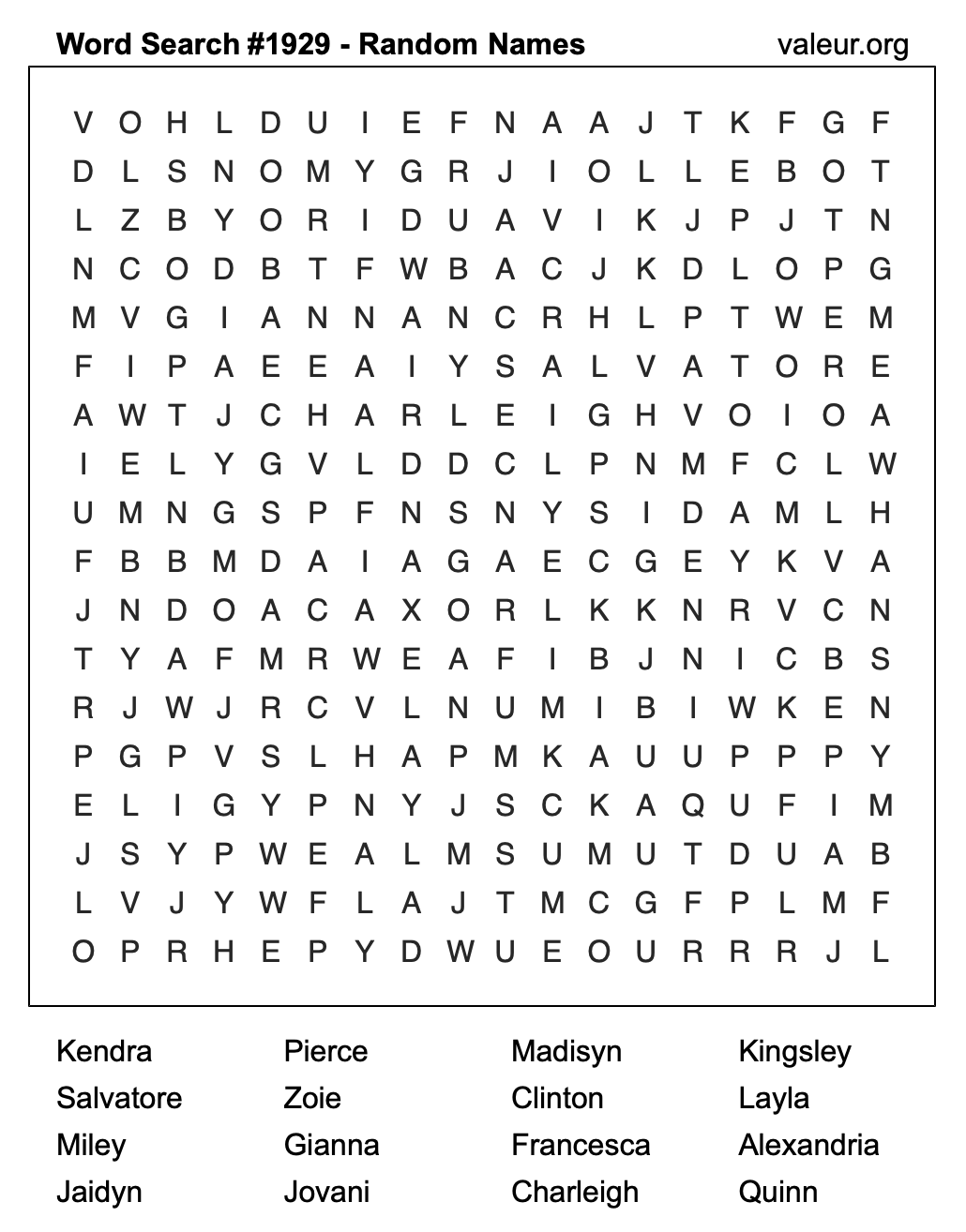 Word Search Puzzle with names #1929