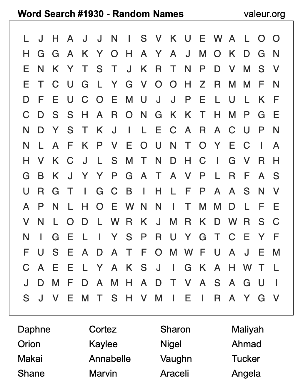 Word Search Puzzle with names #1930