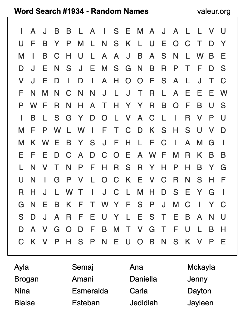 Word Search Puzzle with names #1934