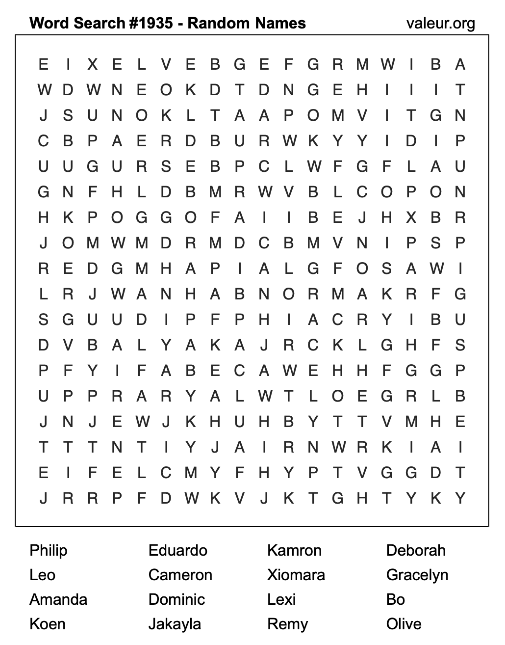 Word Search Puzzle with names #1935