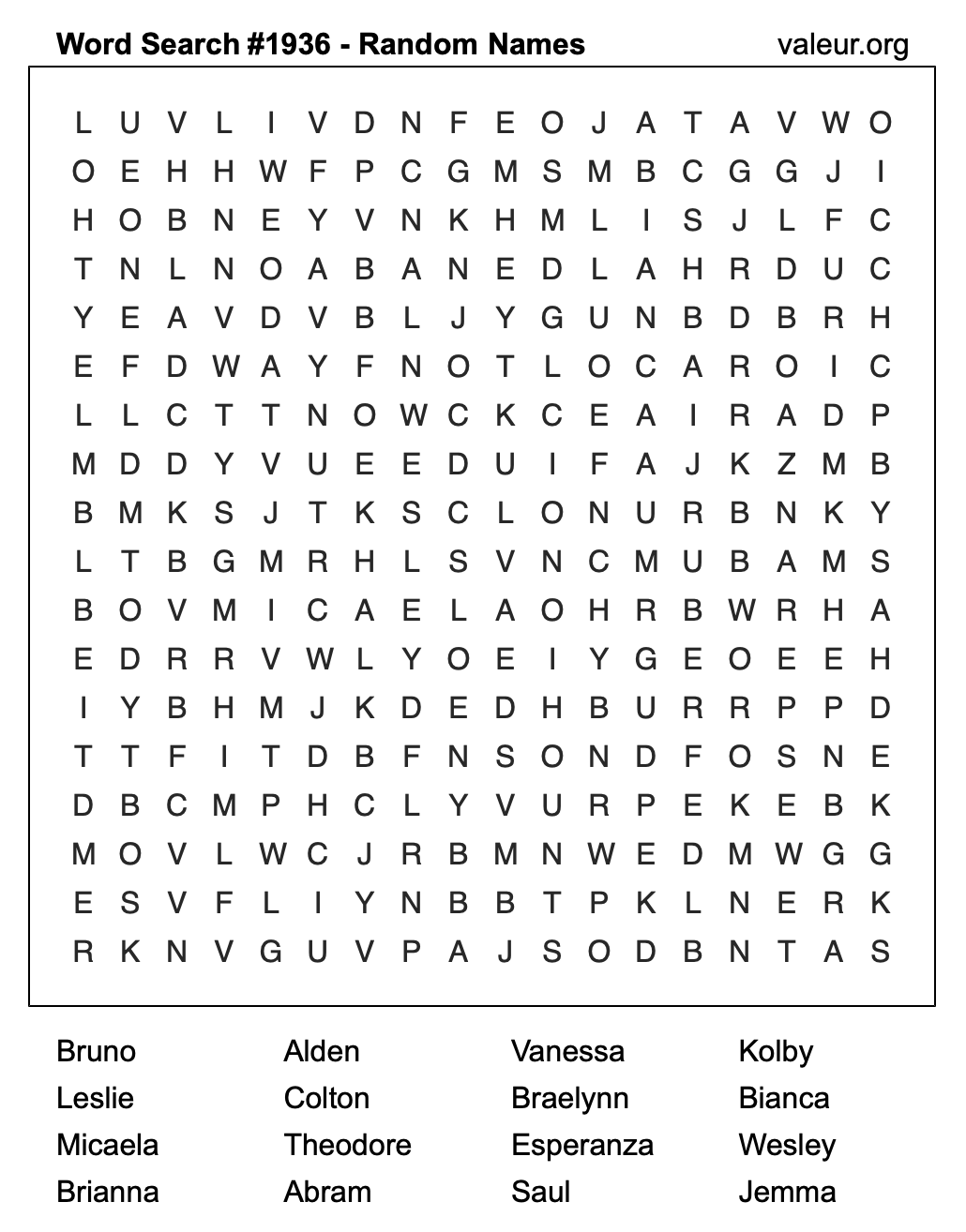 Word Search Puzzle with names #1936