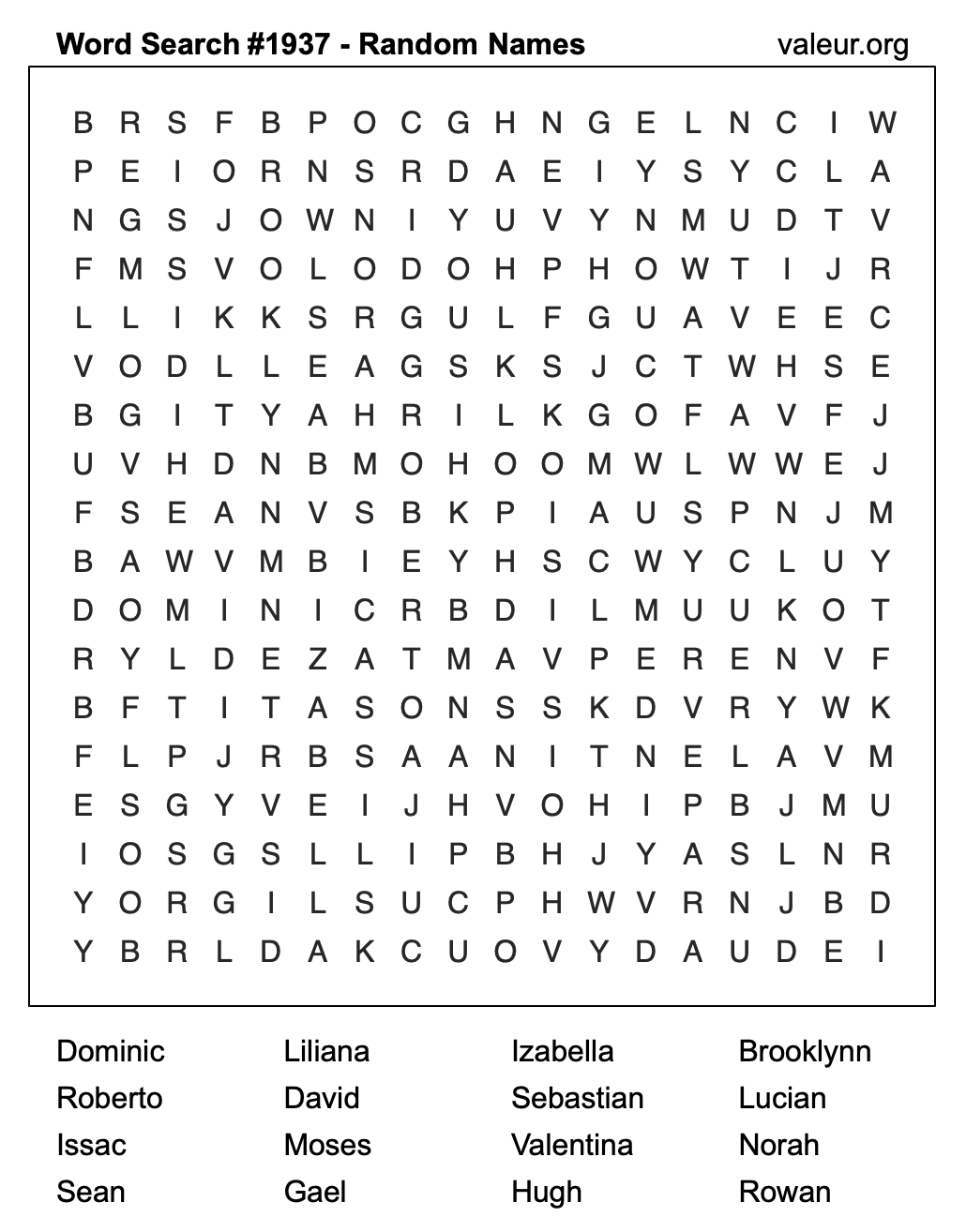 Word Search Puzzle with names #1937