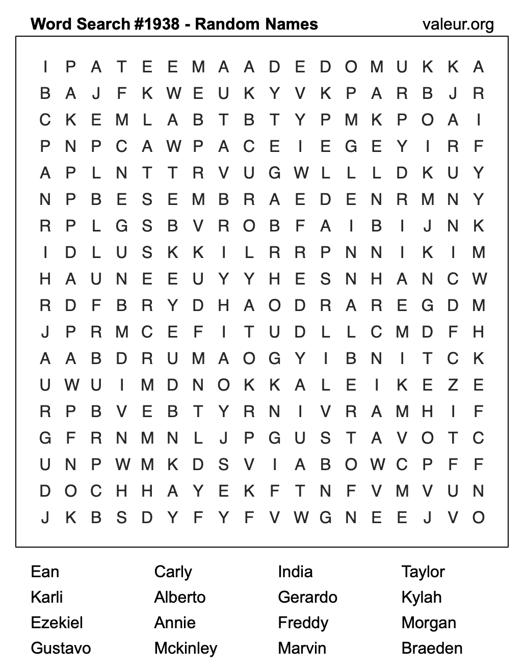 Word Search Puzzle with names #1938