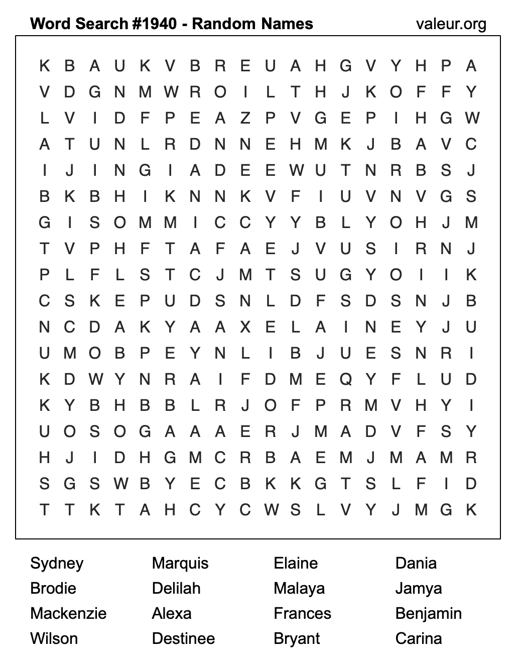 Word Search Puzzle with names #1940