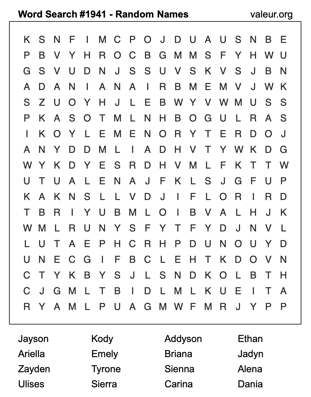 Word Search Puzzle with names #1941