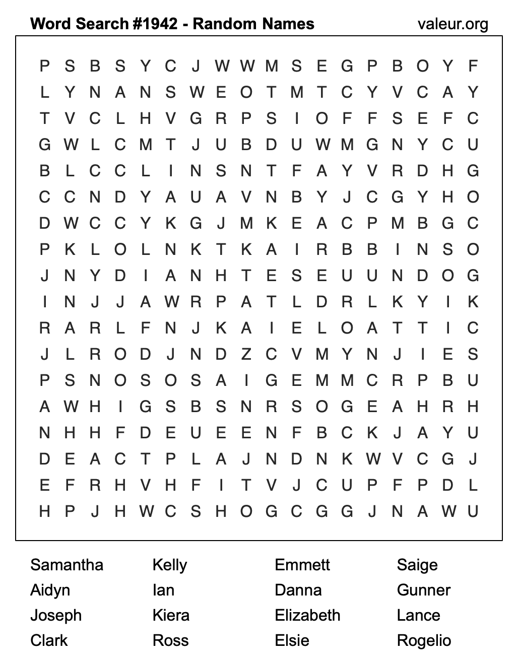 Word Search Puzzle with names #1942