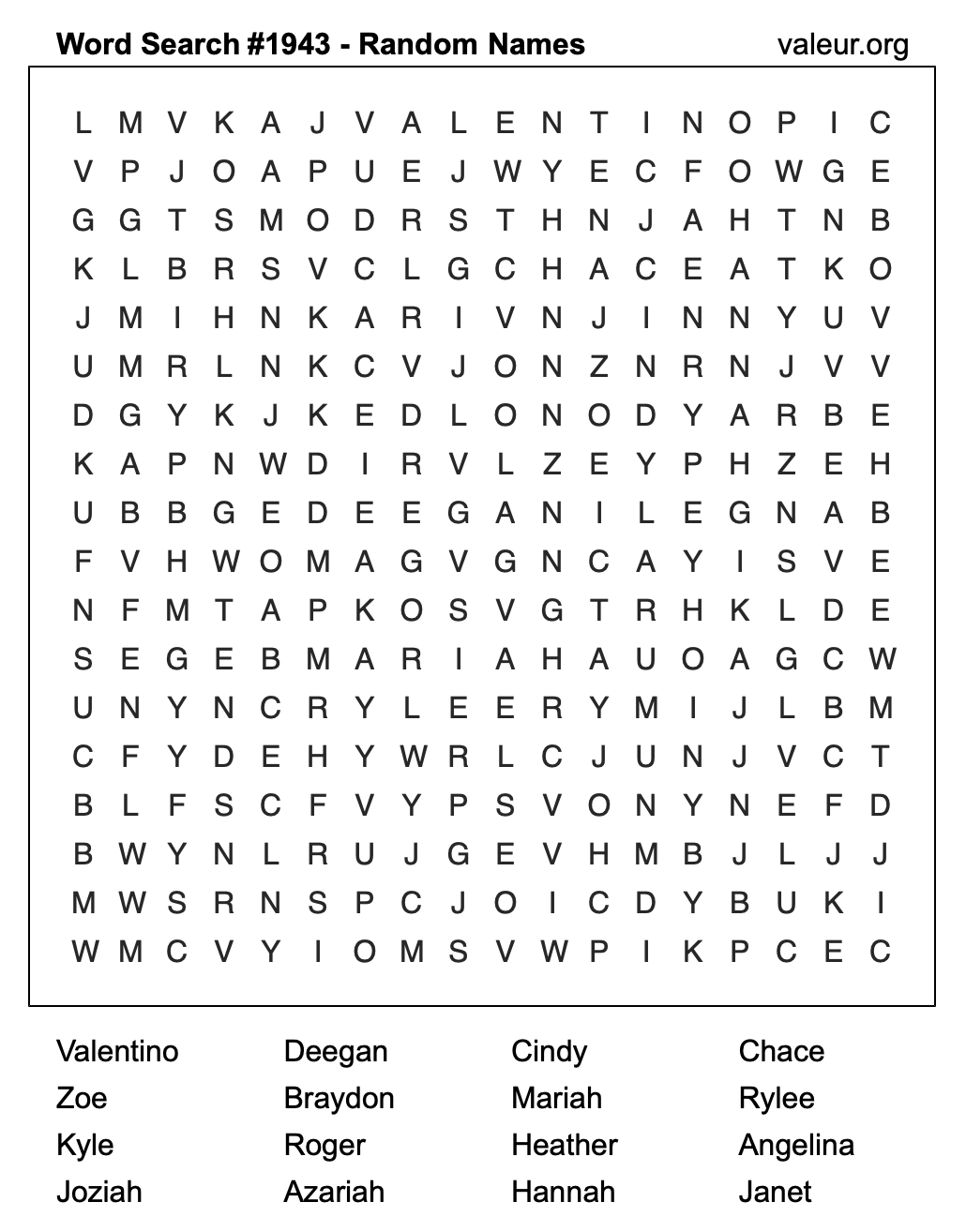 Word Search Puzzle with names #1943