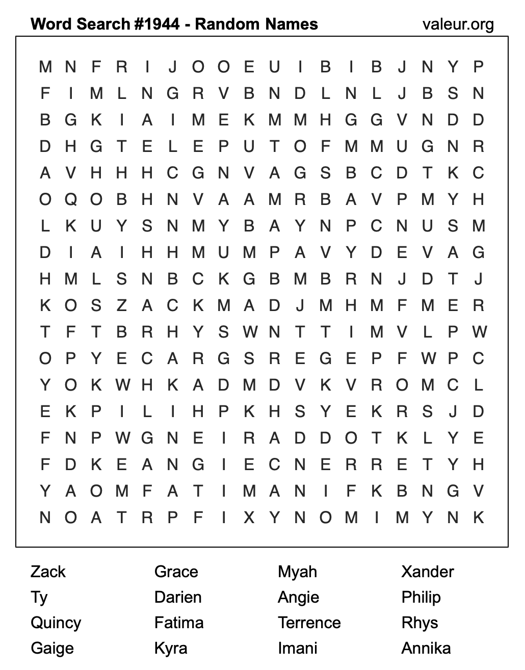 Word Search Puzzle with names #1944