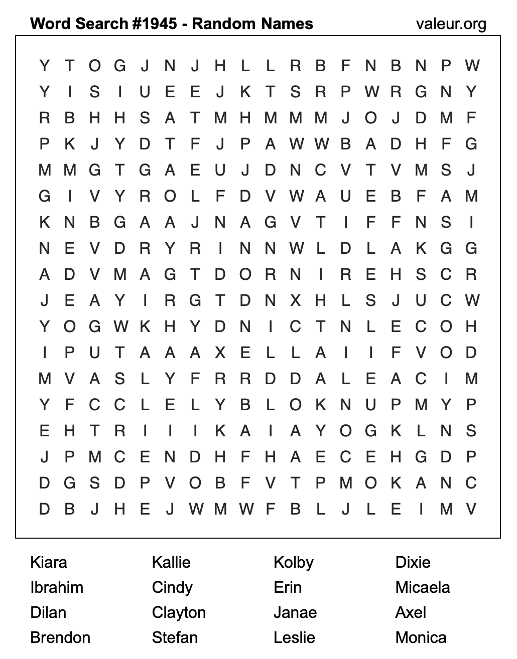 Word Search Puzzle with names #1945