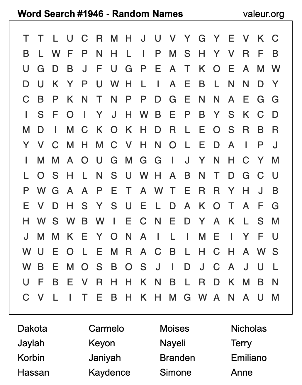 Word Search Puzzle with names #1946