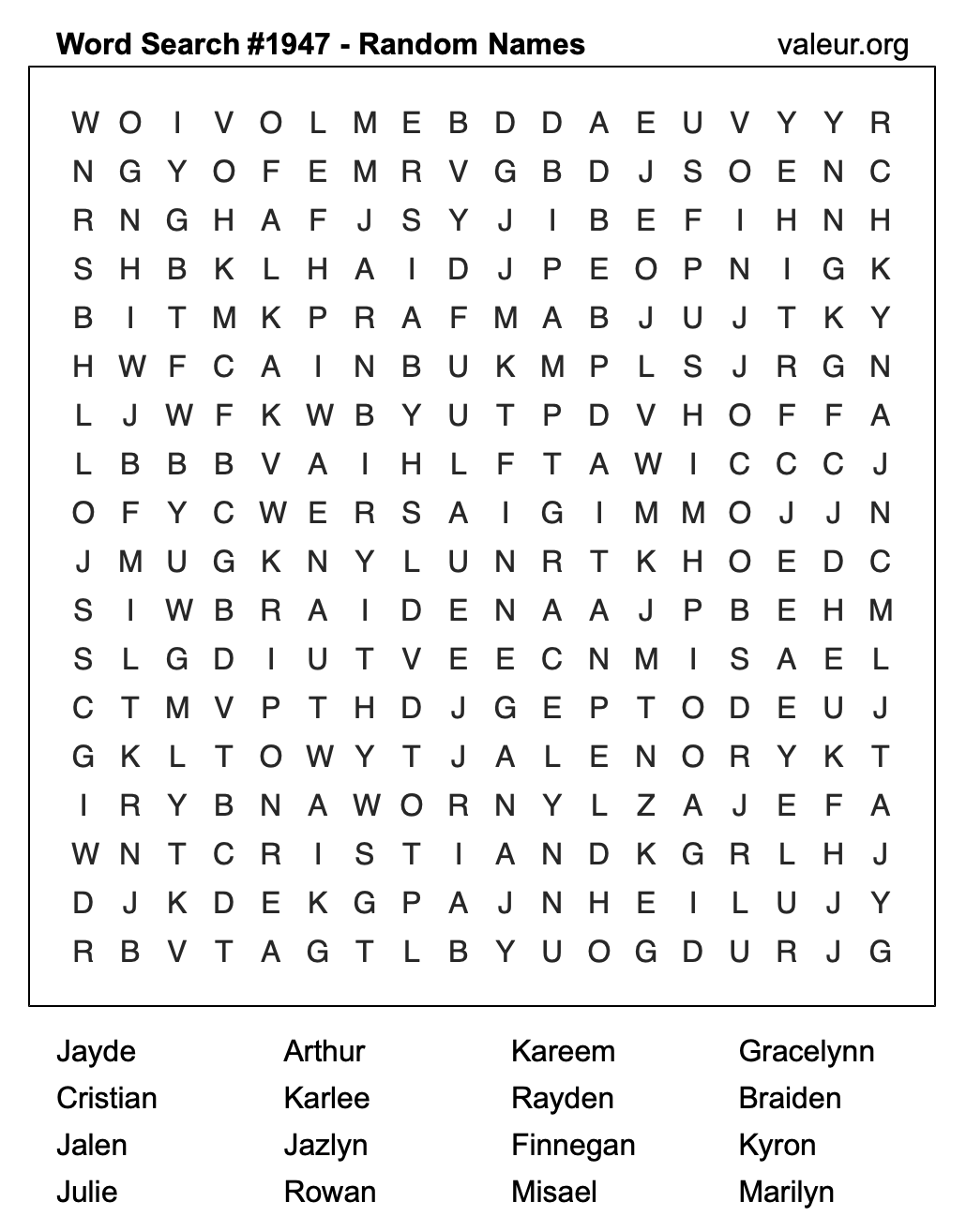 Word Search Puzzle with names #1947