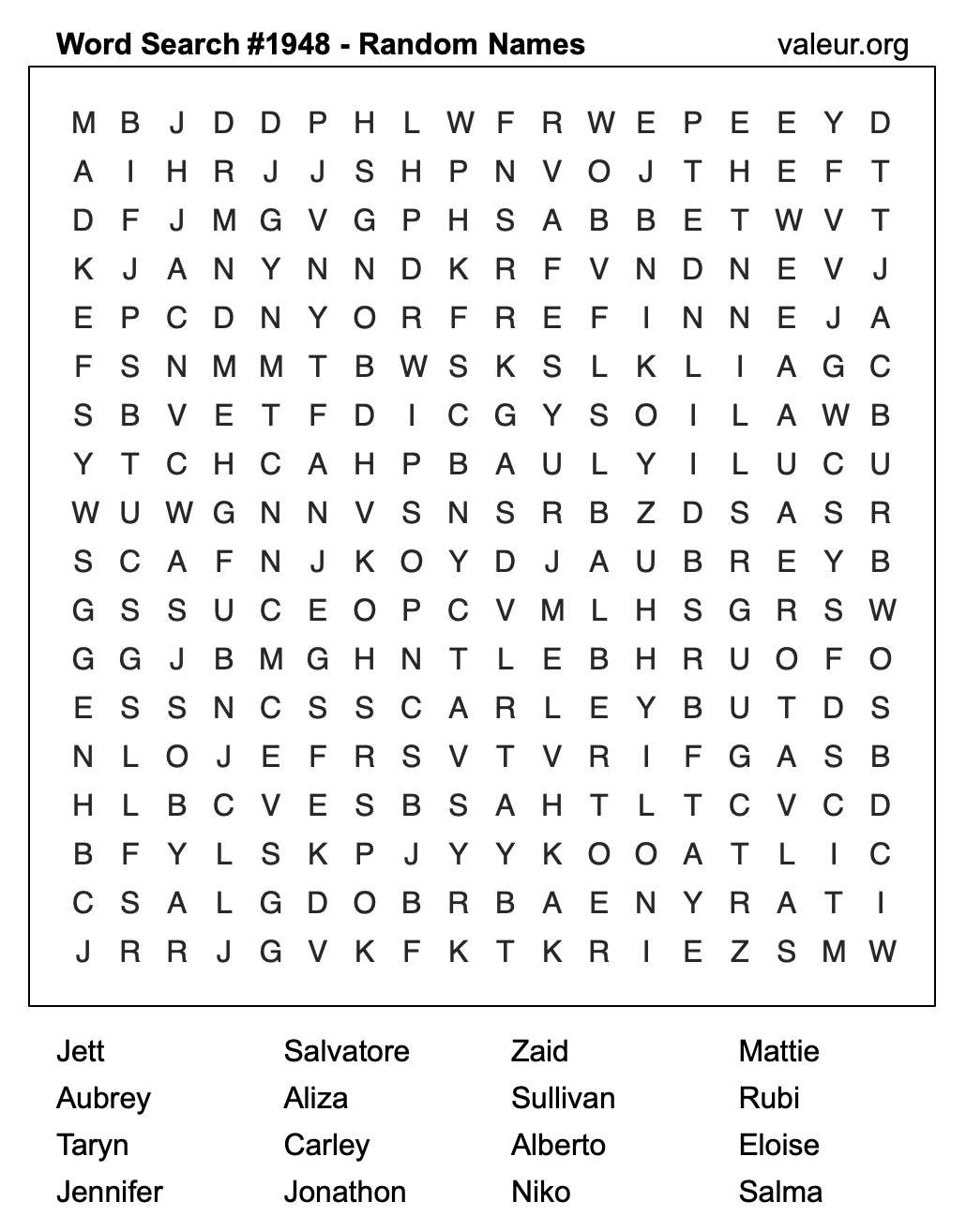 Word Search Puzzle with names #1948