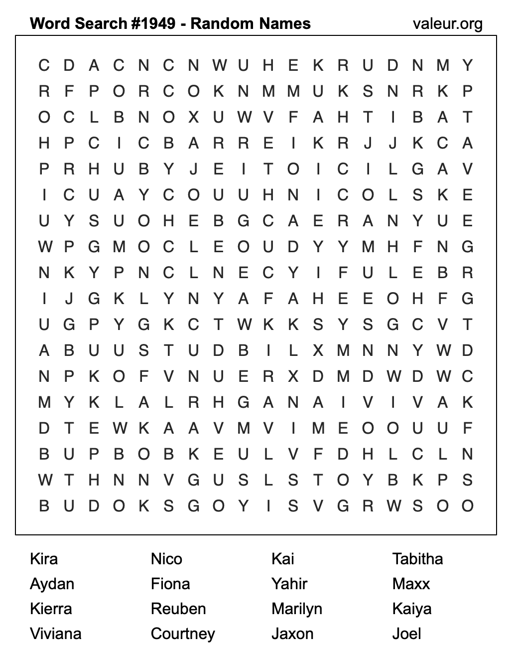 Word Search Puzzle with names #1949