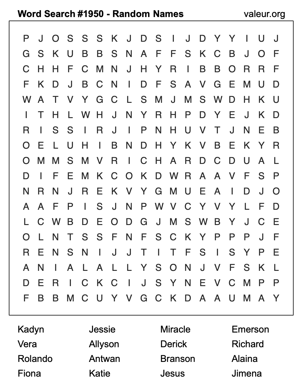 Word Search Puzzle with names #1950