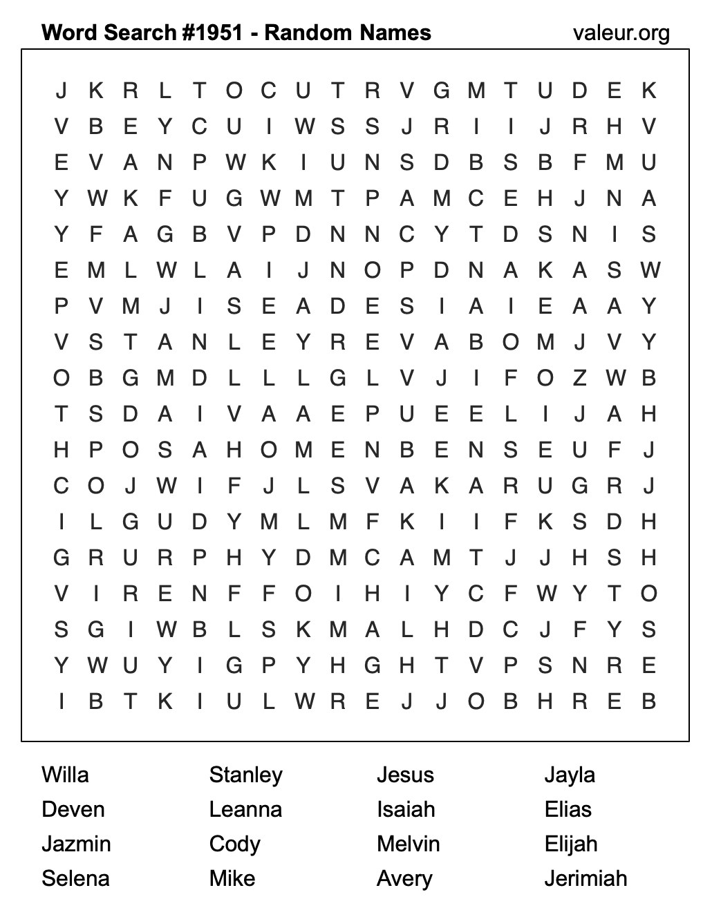 Word Search Puzzle with names #1951