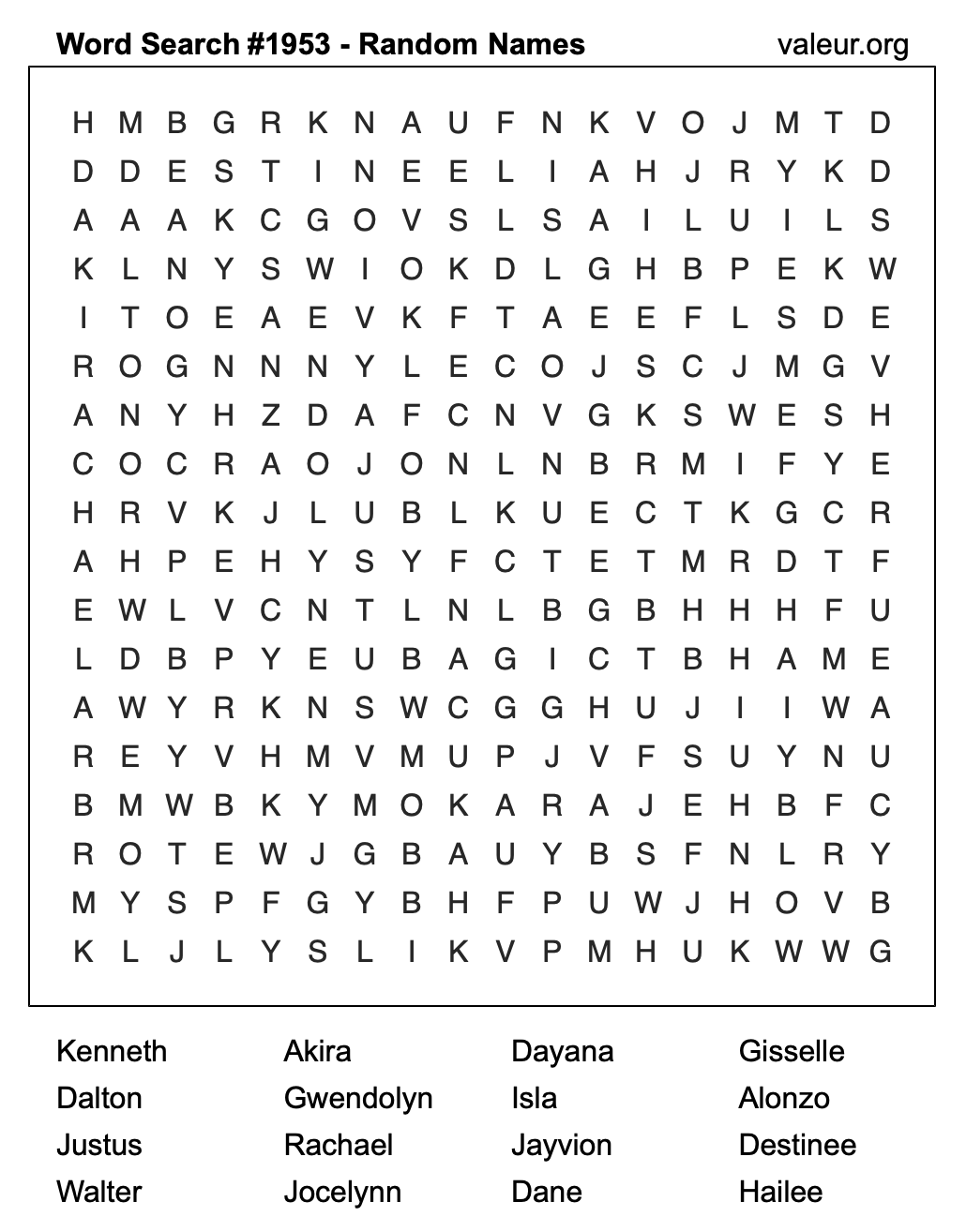 Word Search Puzzle with names #1953