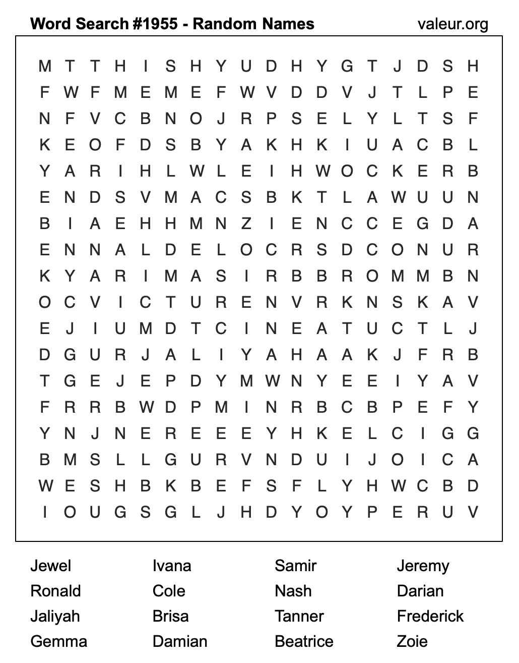 Word Search Puzzle with names #1955