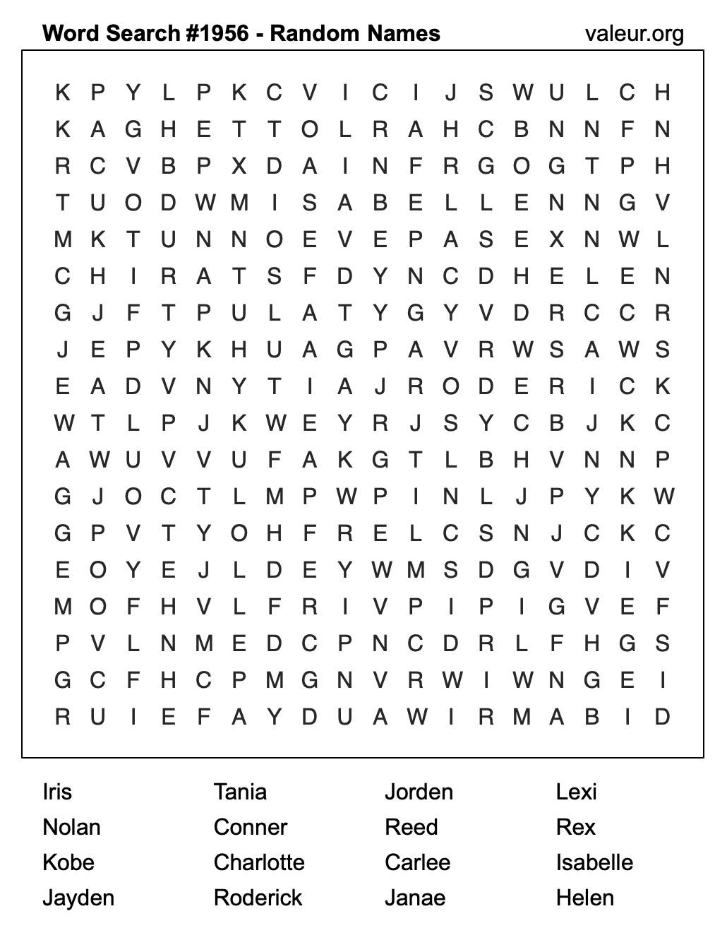 Word Search Puzzle with names #1956