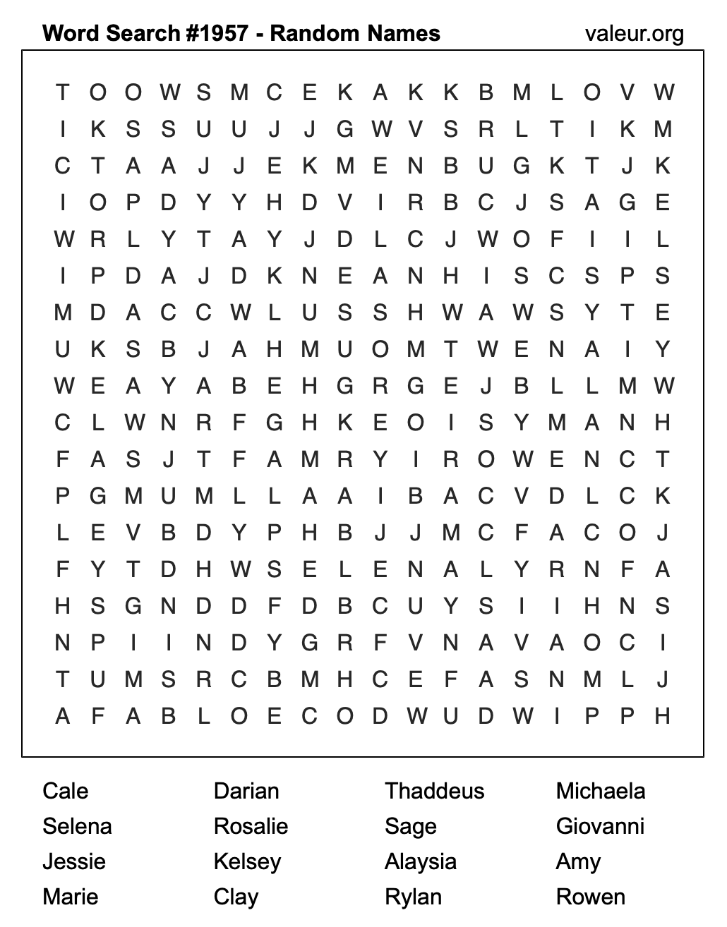 Word Search Puzzle with names #1957