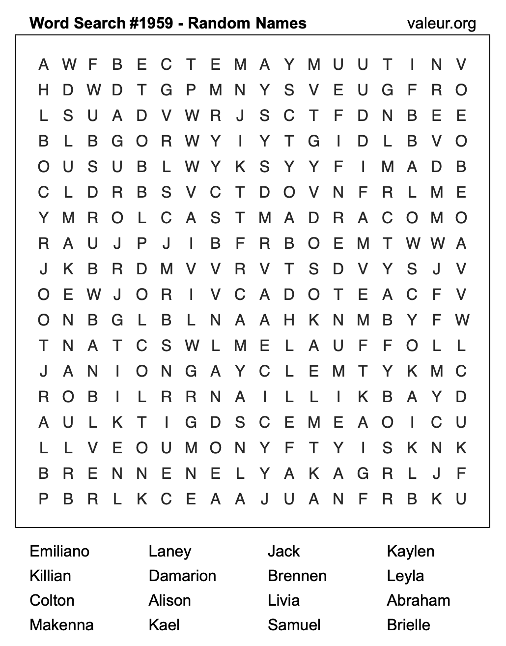 Word Search Puzzle with names #1959