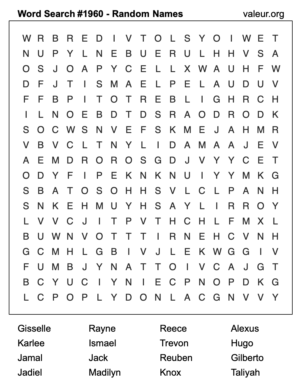 Word Search Puzzle with names #1960