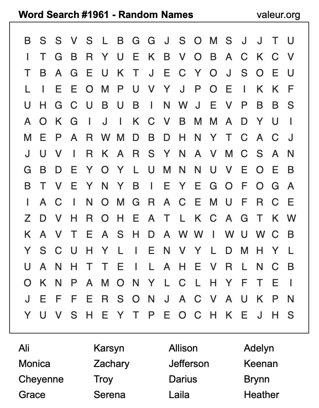 Word Search Puzzle with names #1961