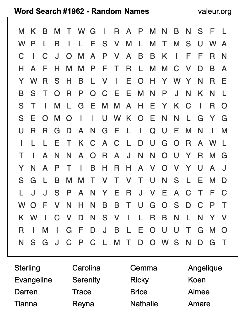 Word Search Puzzle with names #1962