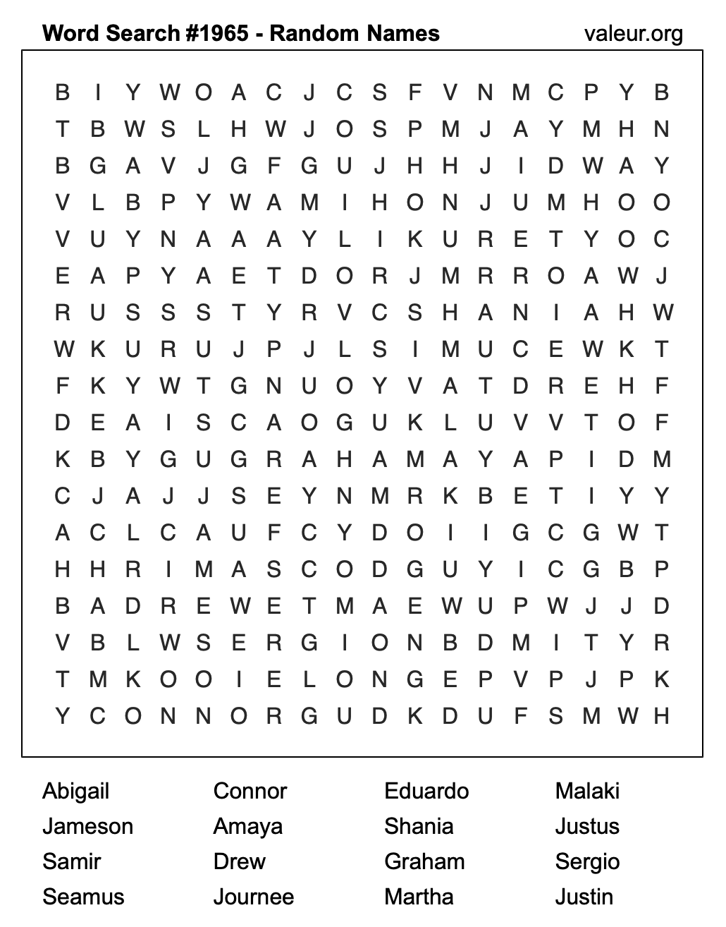 Word Search Puzzle with names #1965